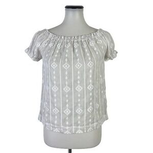 ModCloth Women's Off Shoulder Embroidered Boho flowy Blouse White size small